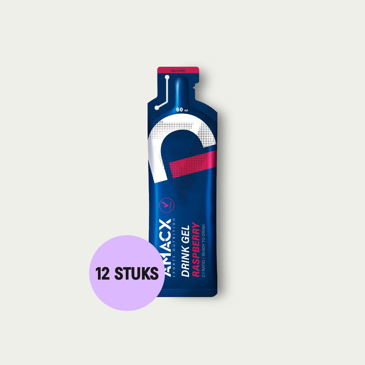 Amacx Drink Gel Raspberry 12 stuks – energy gel met koolhydraten voor triathlon en lange trainingen.