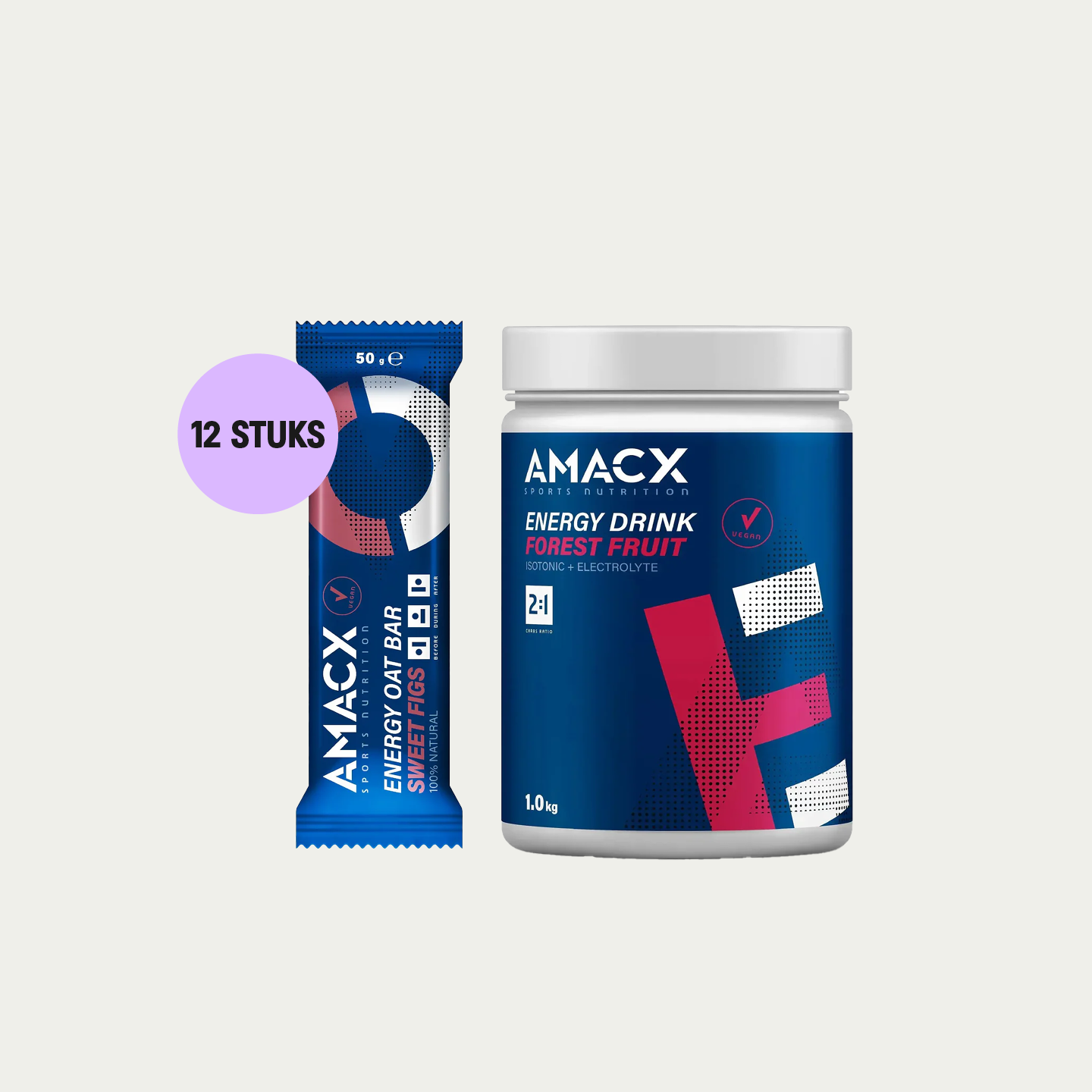 Amacx Energy Oat Bars & isotone sportdrank pakket. Samen Forest Fruit & Sweet Figs. De ideale energie voor triatleten.