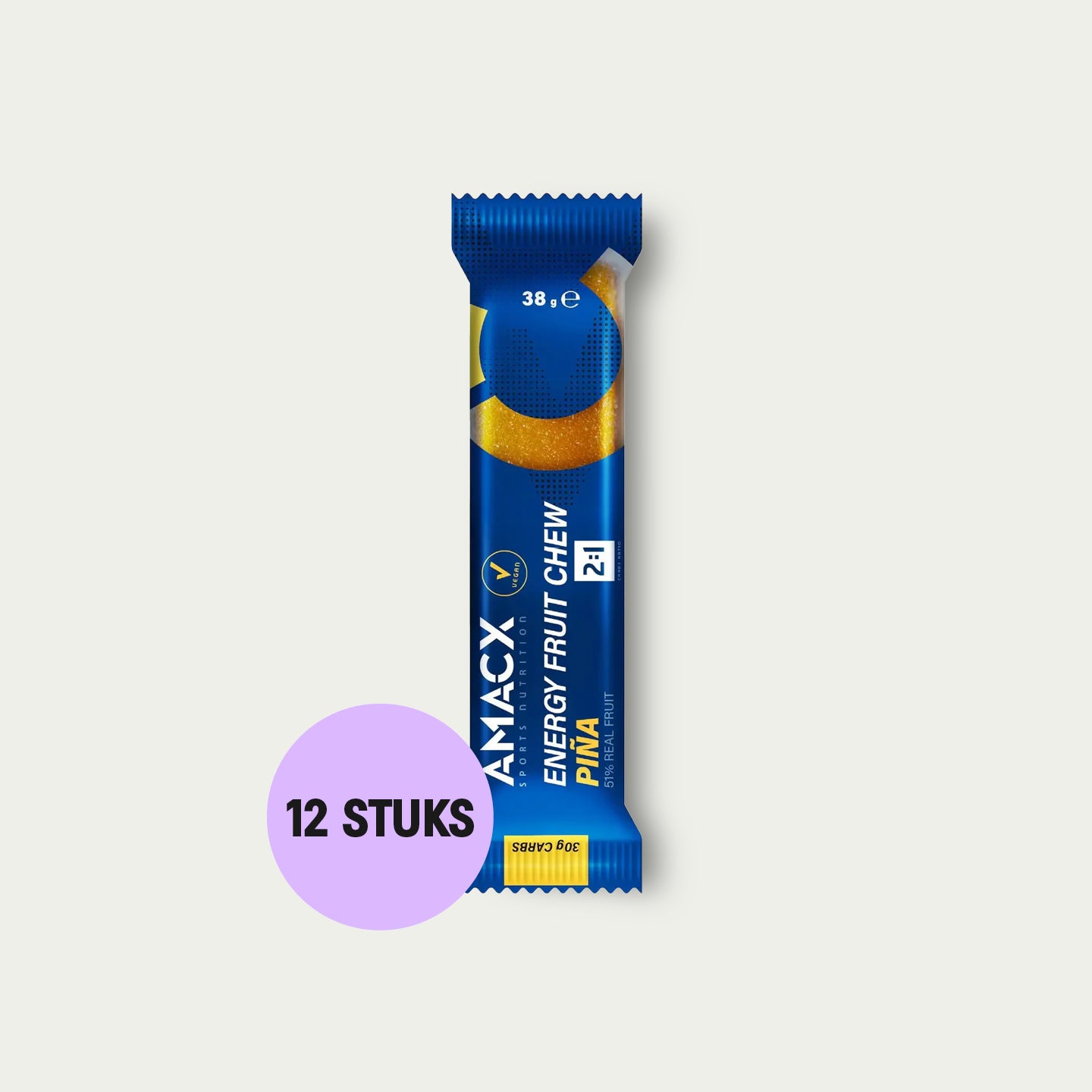Amacx Energy Fruit Chew Piña 12 stuks – fruit energiebrok met koolhydraten voor duurprestaties.