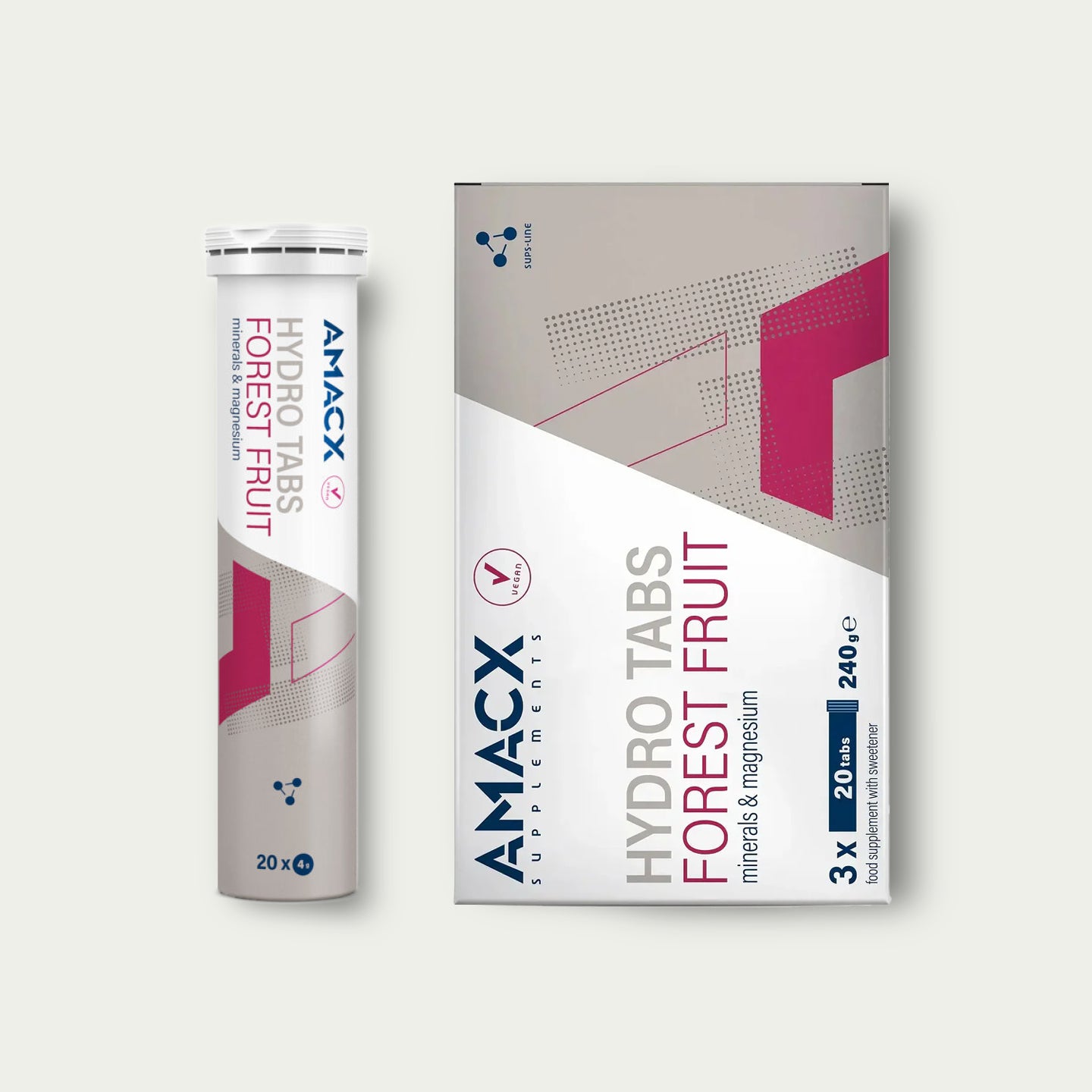 Amacx Hydro Tabs Forest Fruit – elektrolyten tabletten met magnesium voor optimale hydratatie tijdens duursport.