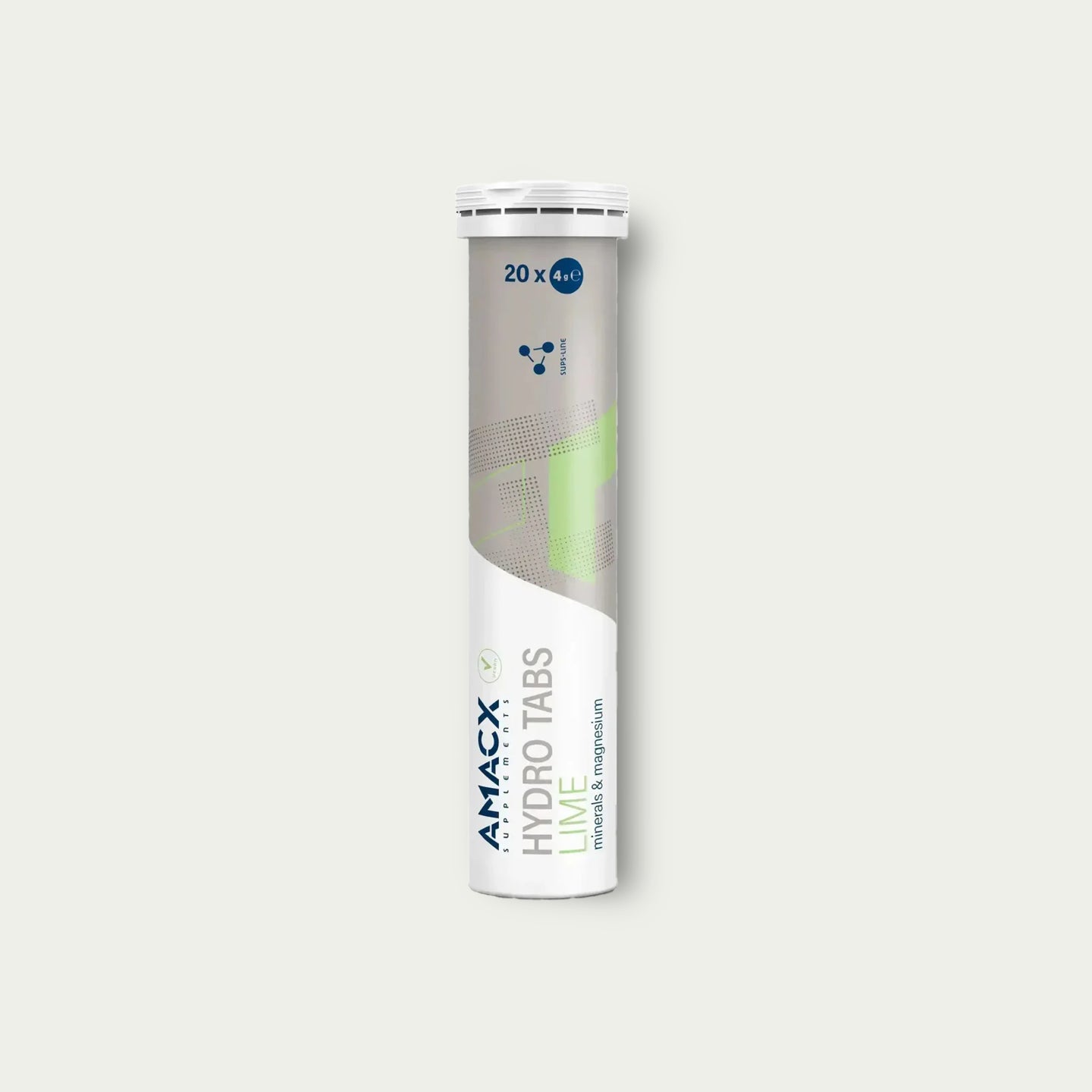 Amacx Hydro Tabs Lime – elektrolytentabletten met magnesium en natrium voor herstel en hydratatie.