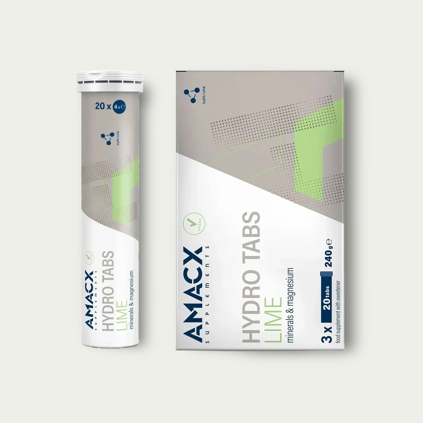 Amacx Hydro Tabs Lime – elektrolyten tabletten met magnesium en mineralen voor optimale hydratatie.