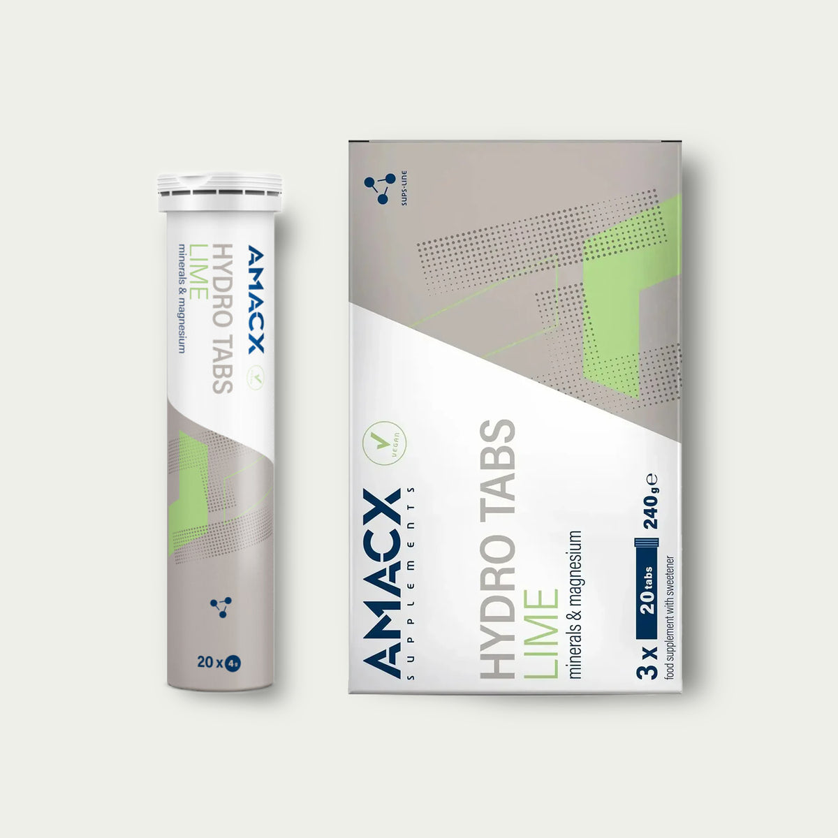 Amacx Hydro Tabs Lime – elektrolyten tabletten met magnesium en mineralen voor optimale hydratatie.