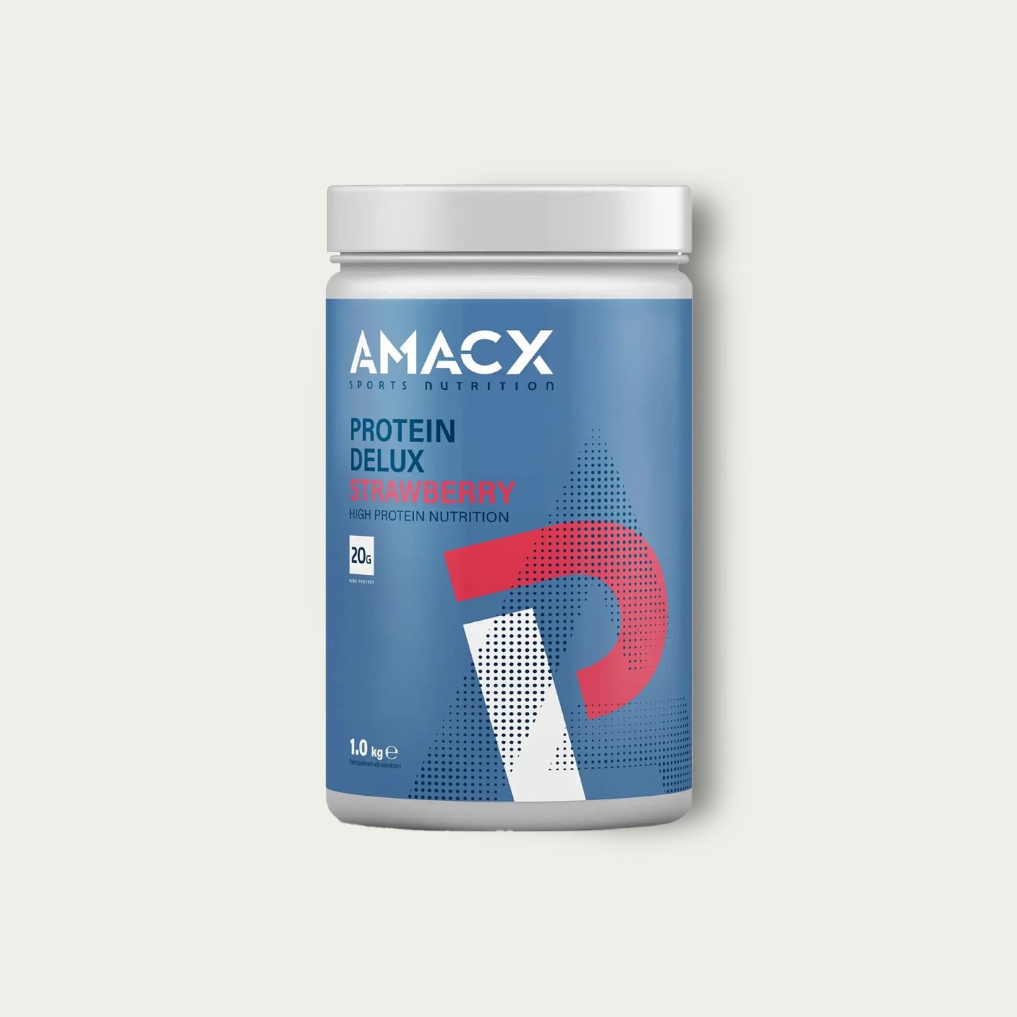 Amacx Protein Deluxe Strawberry – eiwitshake met 20 g proteïne per portie voor spieropbouw en herstel.
