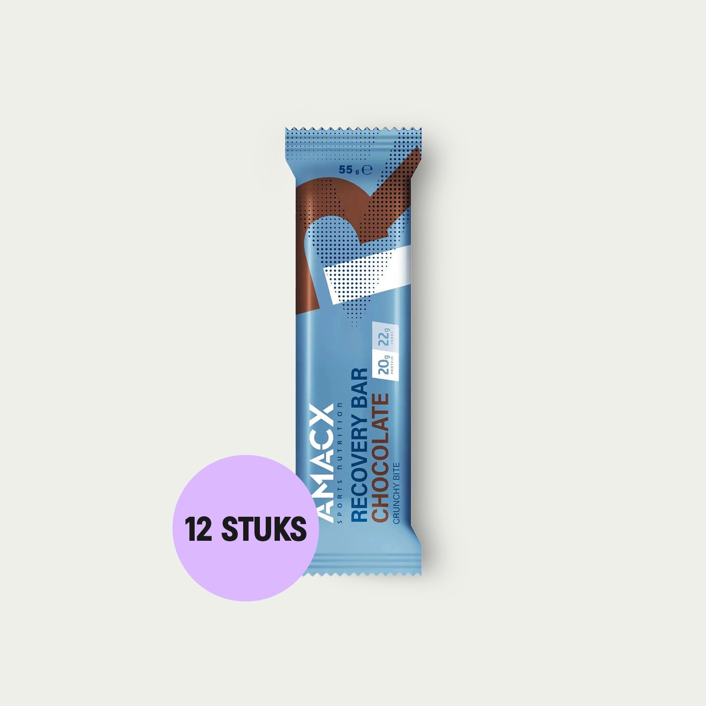 Amacx Recovery Bar Chocolate 12 stuks – eiwitrijke reep met koolhydraten voor herstel na intensieve training.