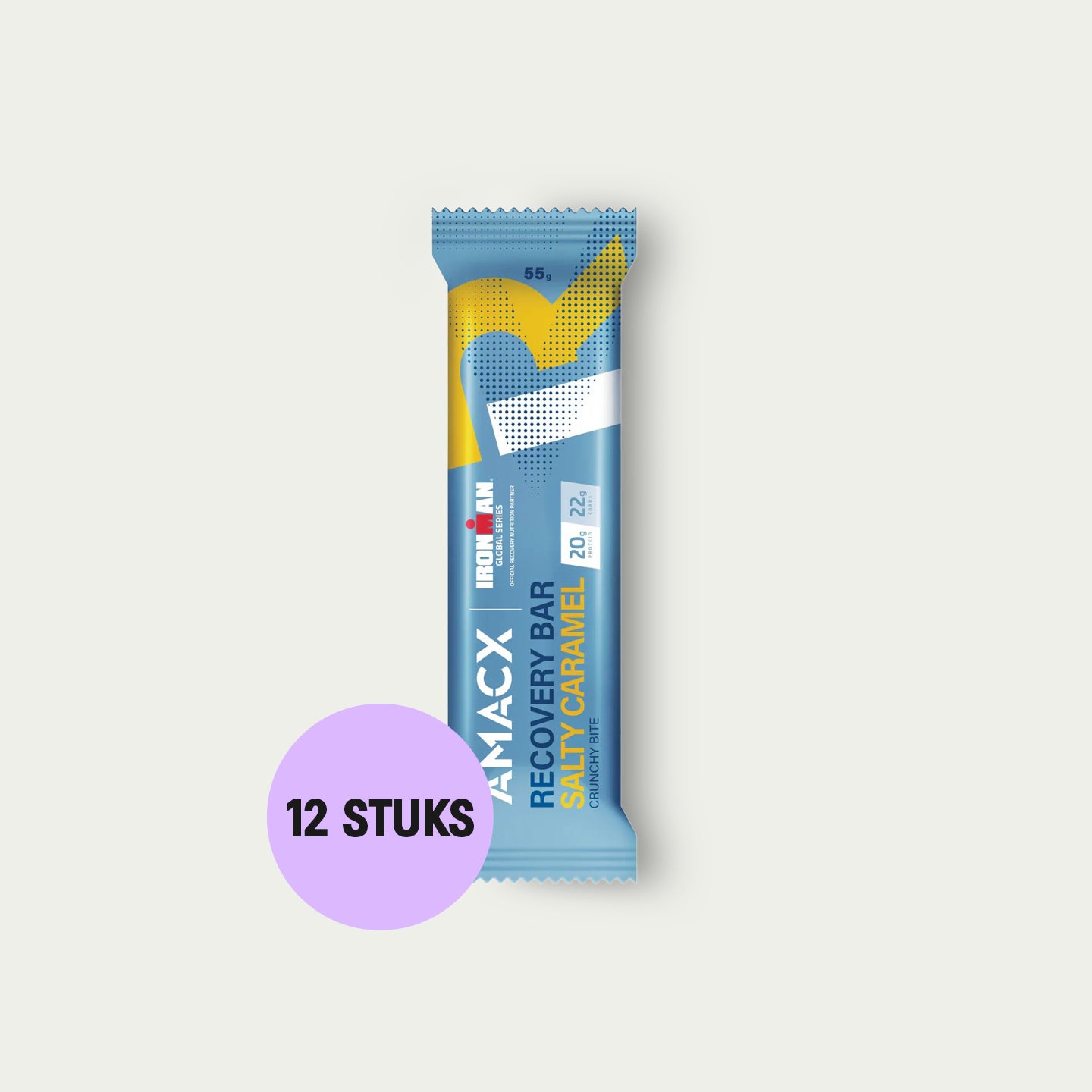 Amacx Recovery Bar Salty Caramel 12 stuks – eiwitrijke reep met koolhydraten voor spierherstel na training.