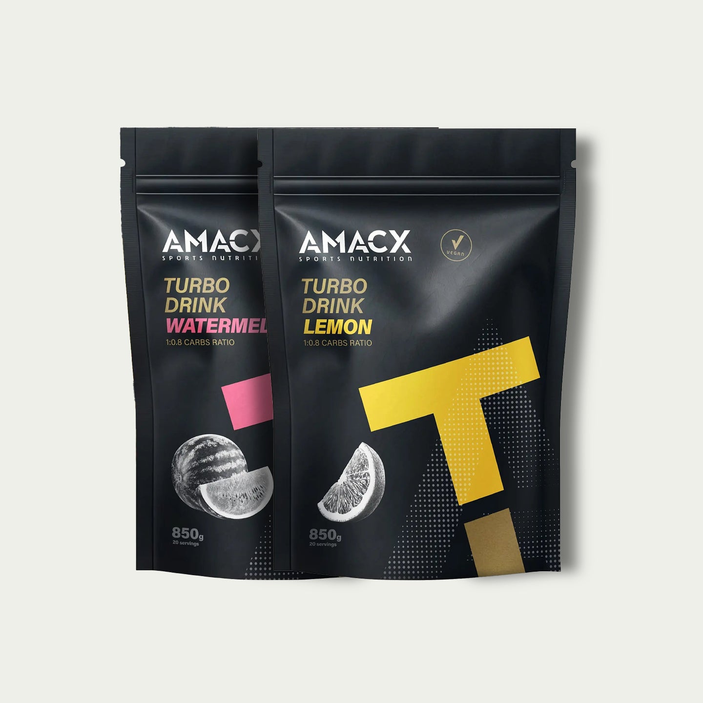 Amacx Turbo Drink Lemon en Watermelon – isotone sportdrank met koolhydraten voor triathlon.