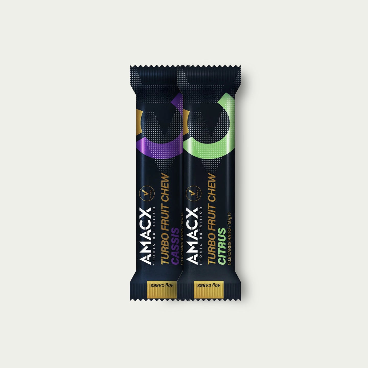 Amacx Turbo Fruit Chew Cassis en Citrus – fruitachtige energiereep met snelle energie voor tijdens de marathon