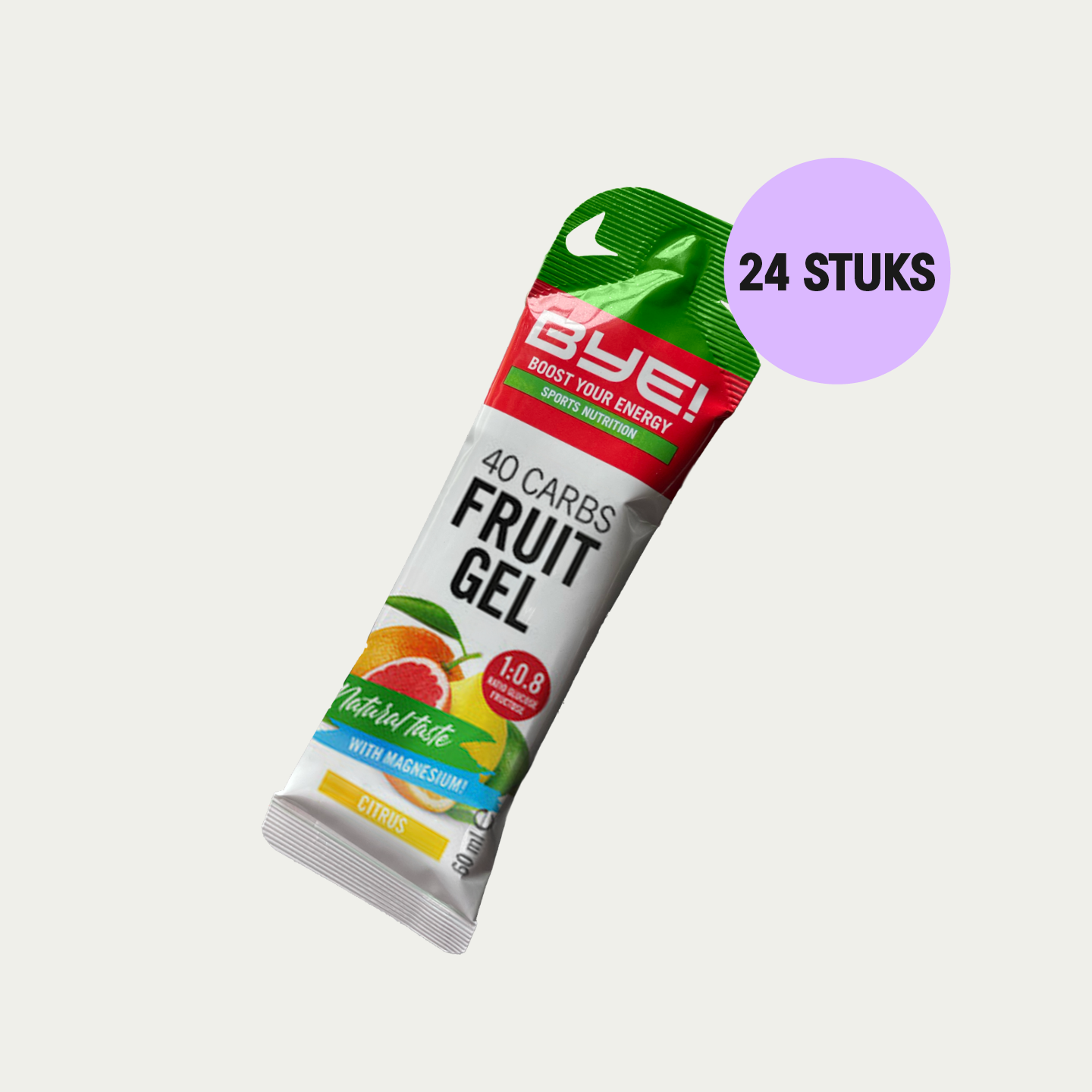Frisse smoothie smaak BYE gel met 40 gram koolhydraten. Populair bij sporters vanwege de structuur en het gemak van innemen.