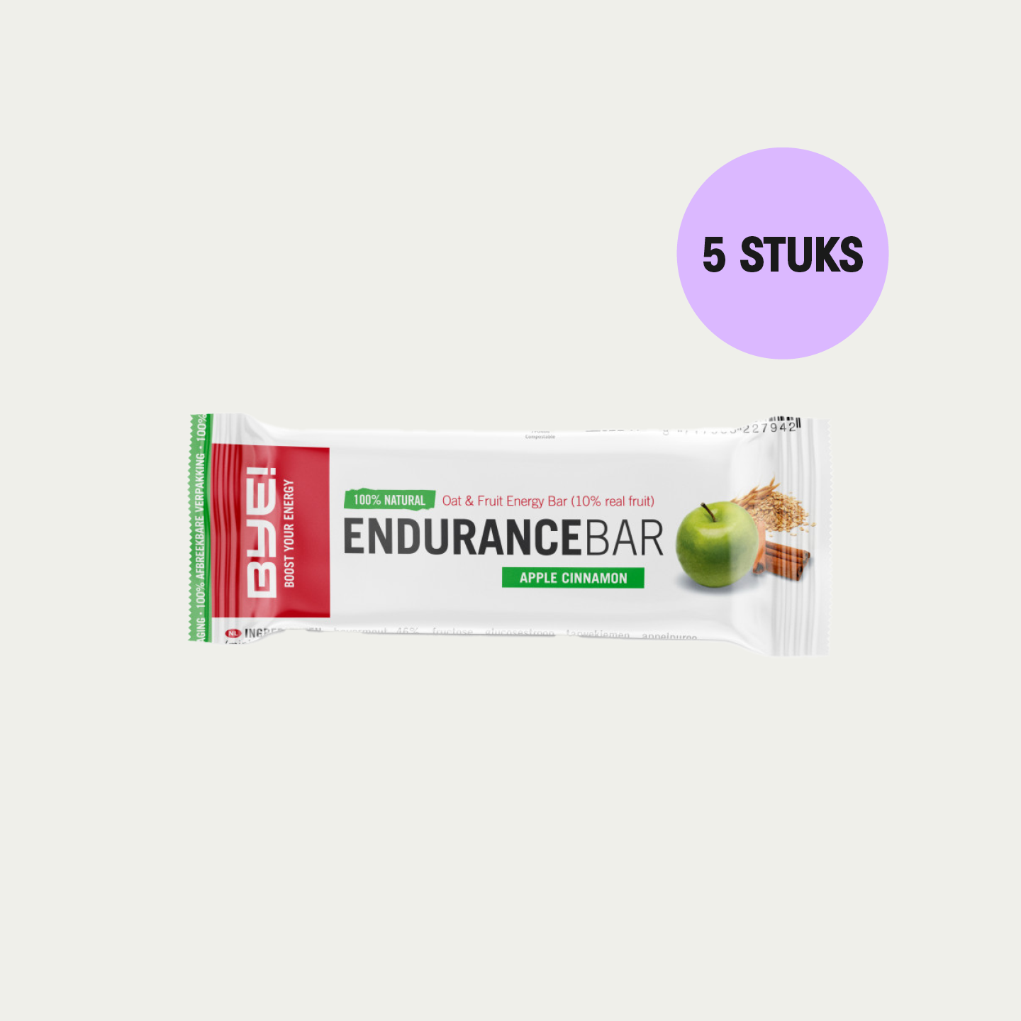 5x BYE! Endurance Bar met natuurlijke energiereep met zachte structuur voor duursporters.