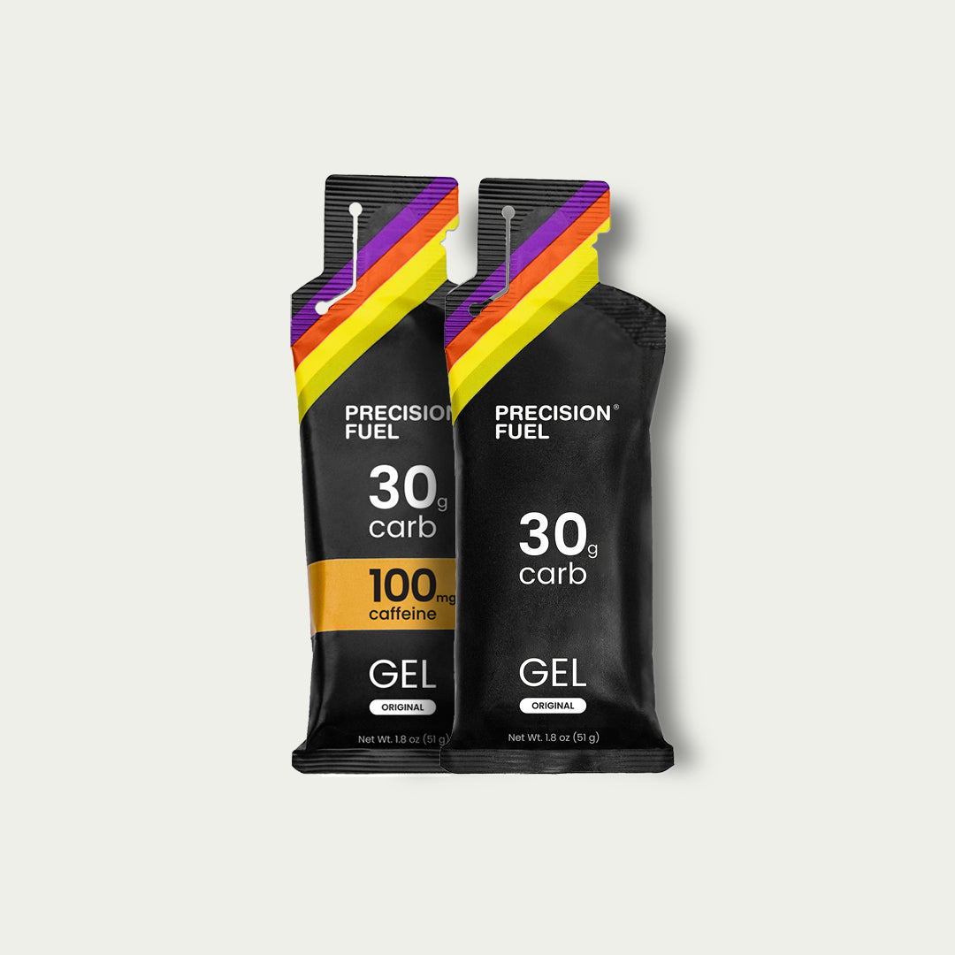 Precision Energy Gel 30 Caffeine Combi – mix van energy gels met en zonder cafeïne voor triathlon.