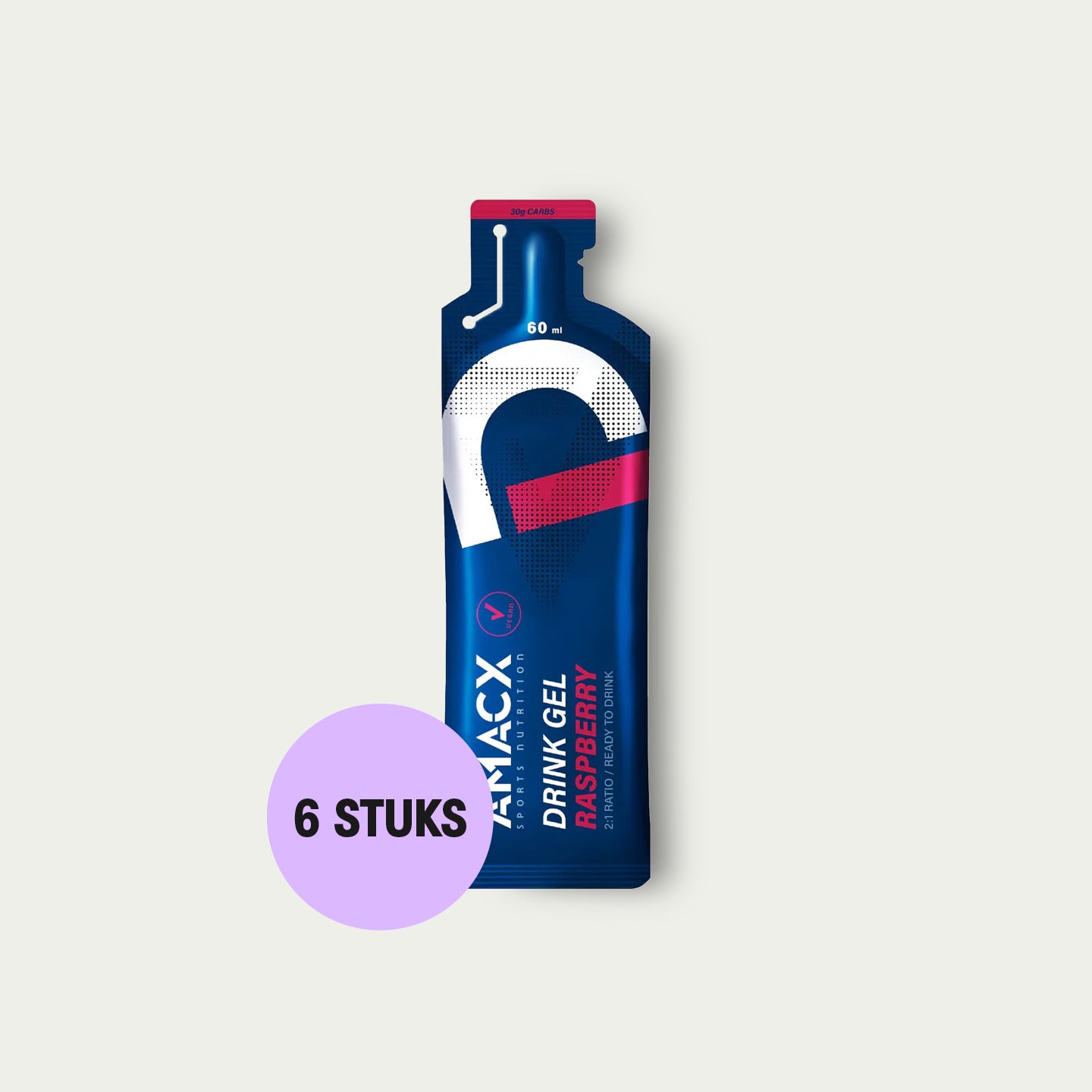 Amacx Drink Gel Raspberry 6 stuks – sportgel met framboossmaak voor hardlopers en halve marathons.