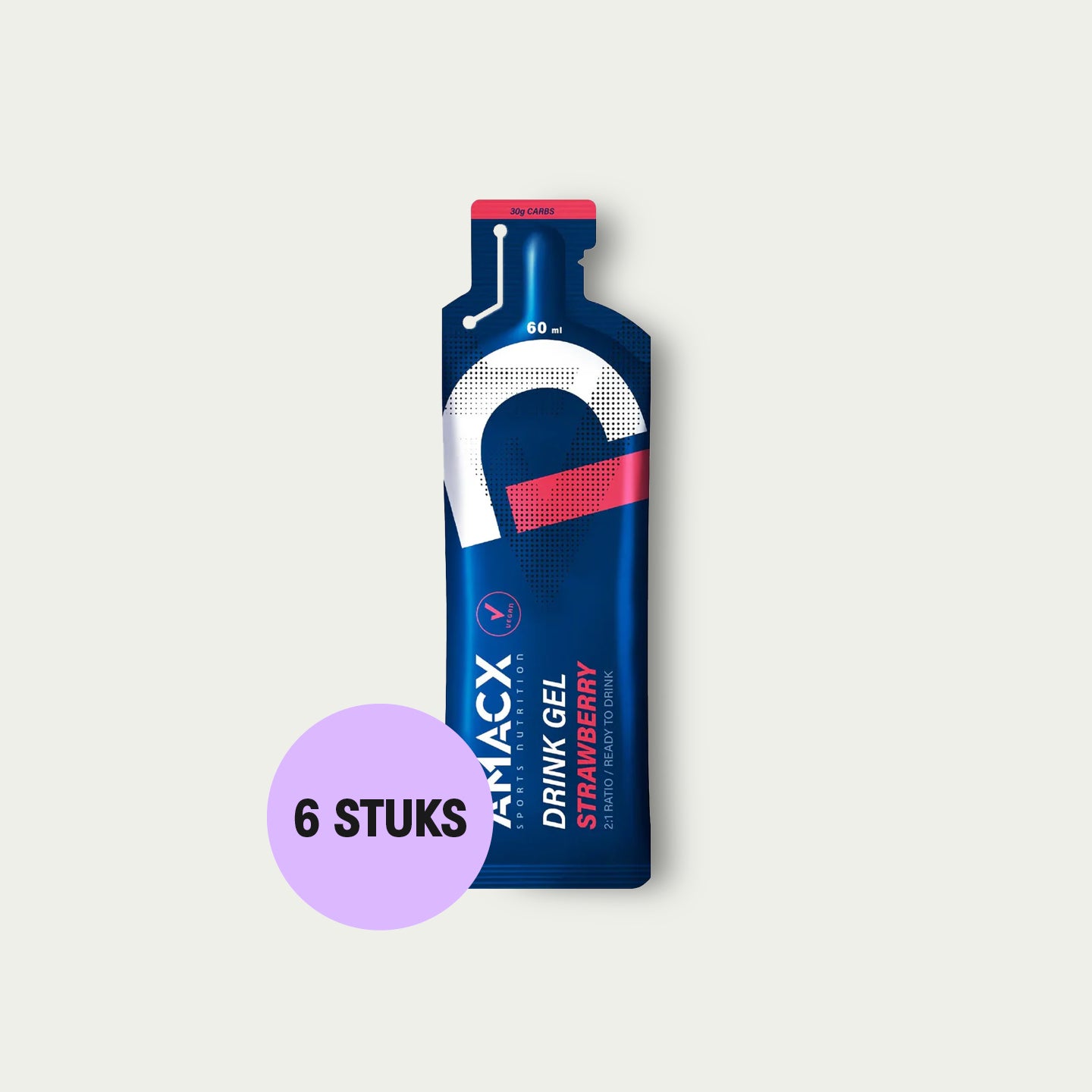 Amacx Drink Gel Strawberry 6 stuks – sportgel met aardbeiensmaak voor hardlopers en duurinspanningen.