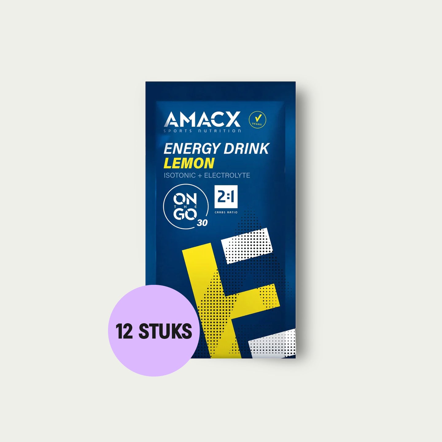Amacx Energy Drink Sachet Lemon 12 stuks – elektrolyten drank voor herstel en hydratatie na lange inspanning.