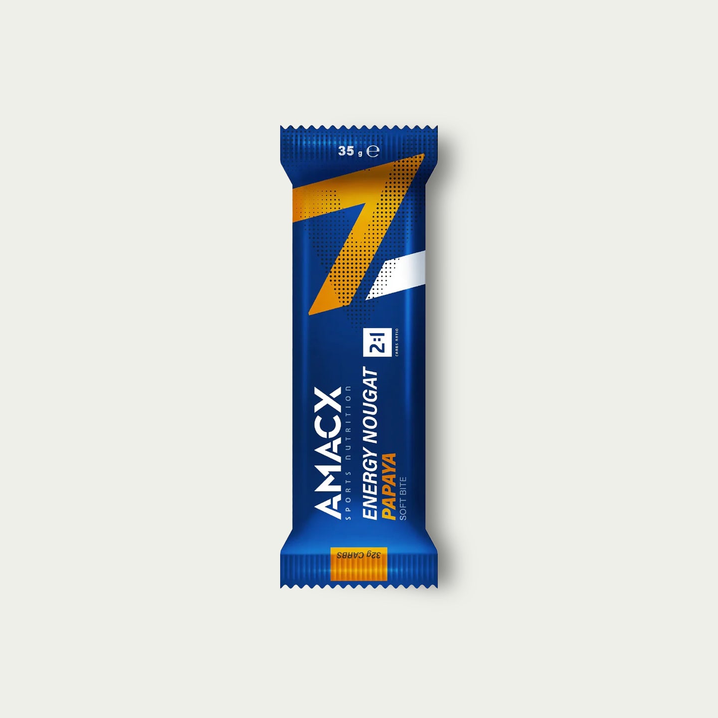 Amacx Energy Nougat Papaya – tropische energiereep voor wielrennen met snelle koolhydraten.