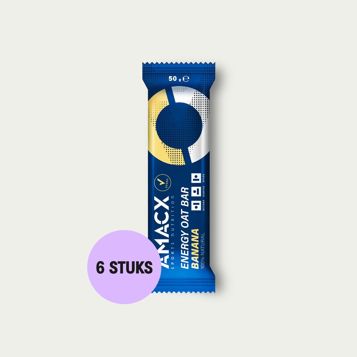 Amacx Energy Oat Bar Banana 6 stuks – havermoutreep met koolhydraten voor snelle energie bij hardlopen.