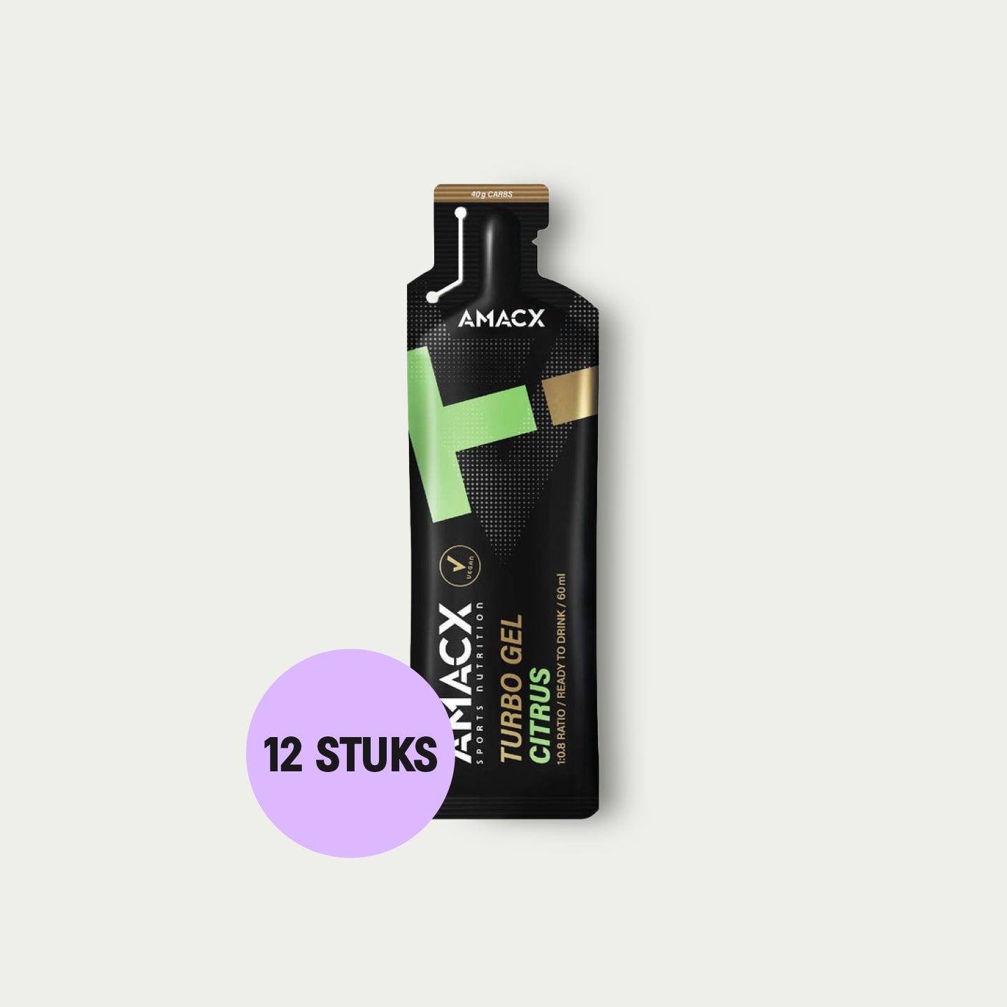 Amacx Turbo Energy Gel Citrus 12 stuks – energy gel met 40 carbs per gel voor marathon.