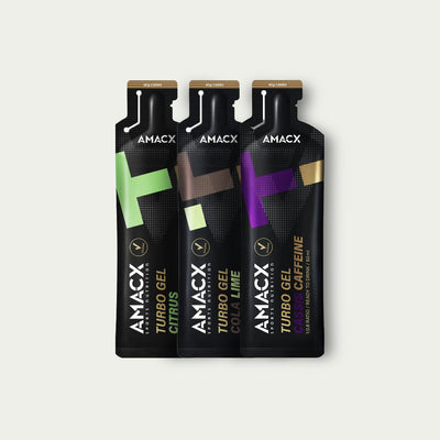 Amacx Turbo Energy Gel combipack – sportvoeding aanbieding met citrus, cola en cassis gels voor marathon.