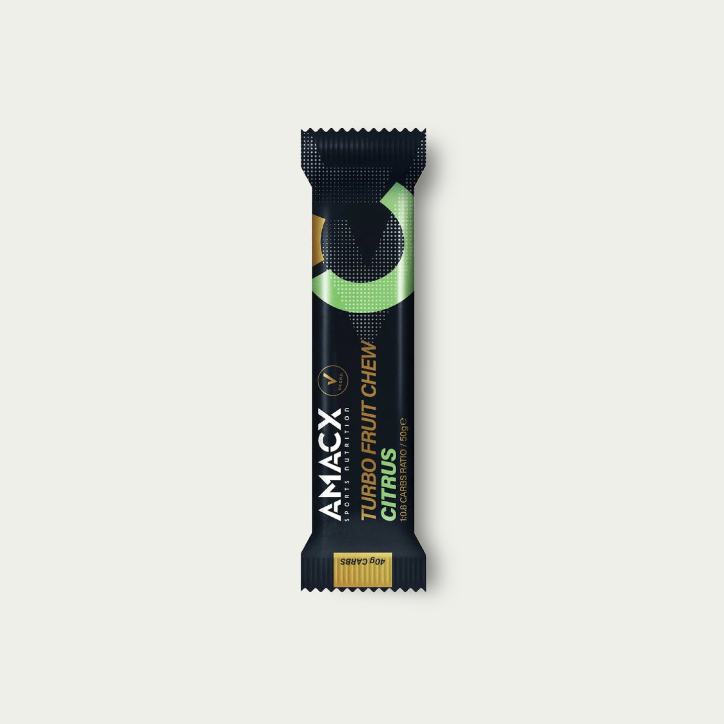 Amacx Turbo Fruit Chew Citrus – frisse energiekauwblokjes met koolhydraten voor triathlon.

