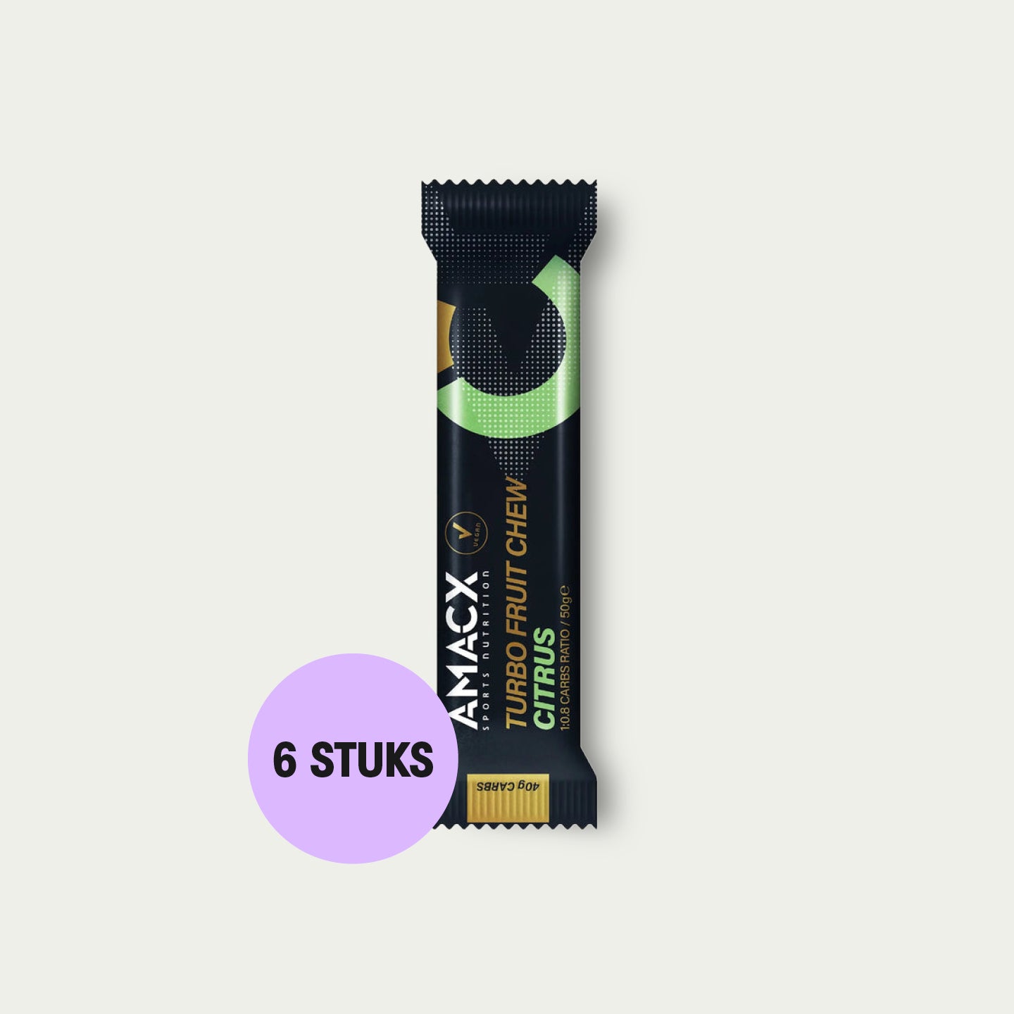 Amacx Turbo Fruit Chew Citrus, 6 stuks – frisse energiekauwblokjes voor marathon